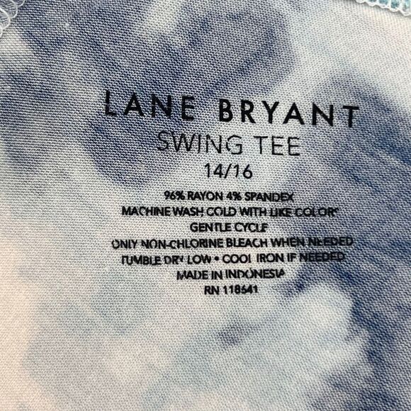 Lane Bryant Swing Tee Plus Sz 14/16 Blue Tie Dye Boho Tie Back Flowy Casual Top - Picture 10 of 10